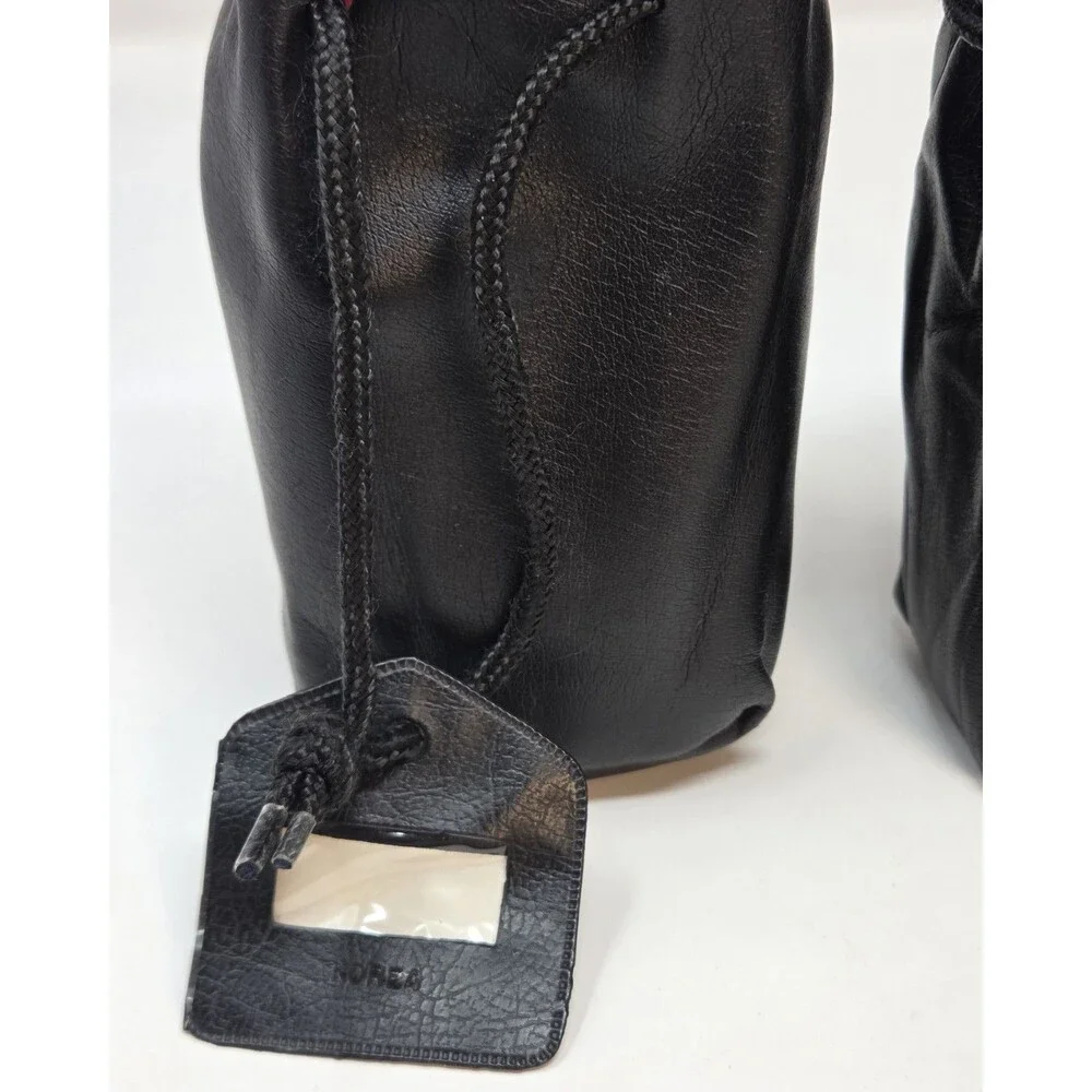 Vintage Black Leather Drawstring Camera Lens Pouches Red Lined Pair Made Korea